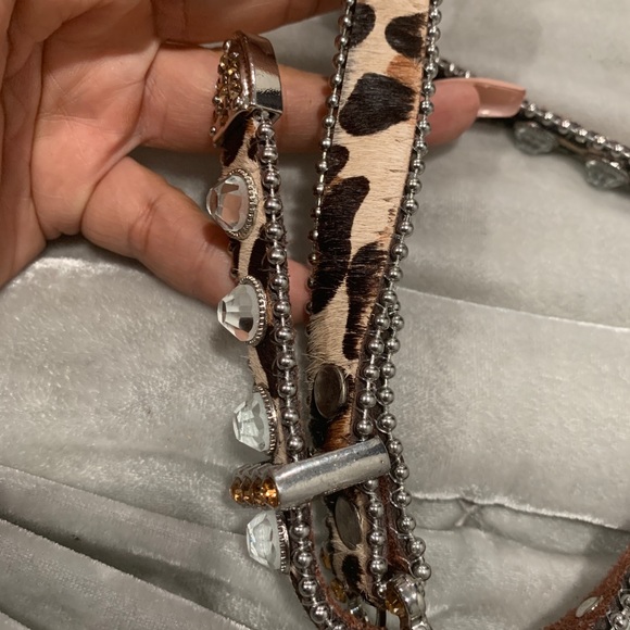Briella leather & leopard rhinestone belt